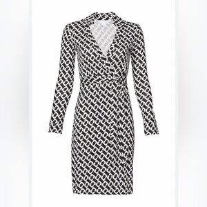 Diane Von Furstenberg ‘New Jeanne Two’, Black & White Geometric Silk Wrap Dress